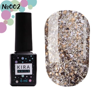 Gel polish Kira Nails Shine Bright No. 002 (silver with gold glitter), 6 ml