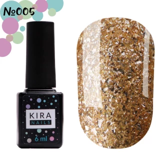 Gel polish Kira Nails Shine Bright No. 005 (gold with sparkles), 6 ml