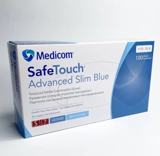 Перчатки без пудры нестерильные SafeTouch Advanced Slim Blue голубые 3,6 г S