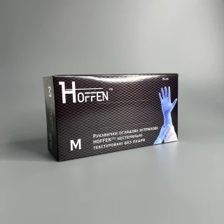 Рукавички нітрилові HOFFEN blue нестерильні текстуровані без пудри, розмір М (100 шт)