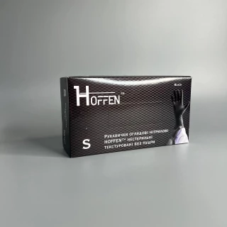 Рукавички нітрилові HOFFEN black нестерильні текстуровані без пудри, розмір S (100 шт)