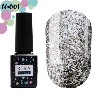Gel polish Kira Nails Shine Bright No. 001 (silver with sparkles), 6 ml