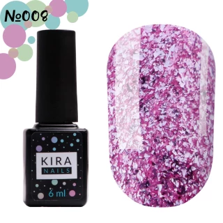 Gel polish Kira Nails Shine Bright No. 008 (pink with sparkles), 6 ml