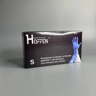 Рукавички нітрилові HOFFEN blue нестерильні текстуровані без пудри, розмір S (100 шт)